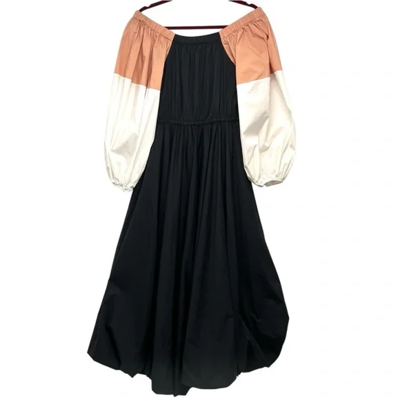 Staud Juliet Colorblock Off The Shoulder Cotton Bubble Hem Puff Sleeve Dress S - Picture 10 of 13